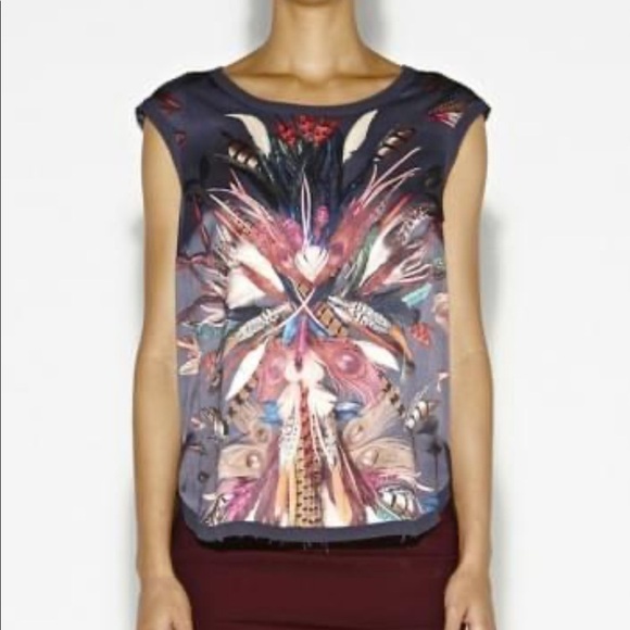 Nicole by Nicole Miller Tops - Nicole Miller Artelier Shake Ya Tail Feather Silk Top.
